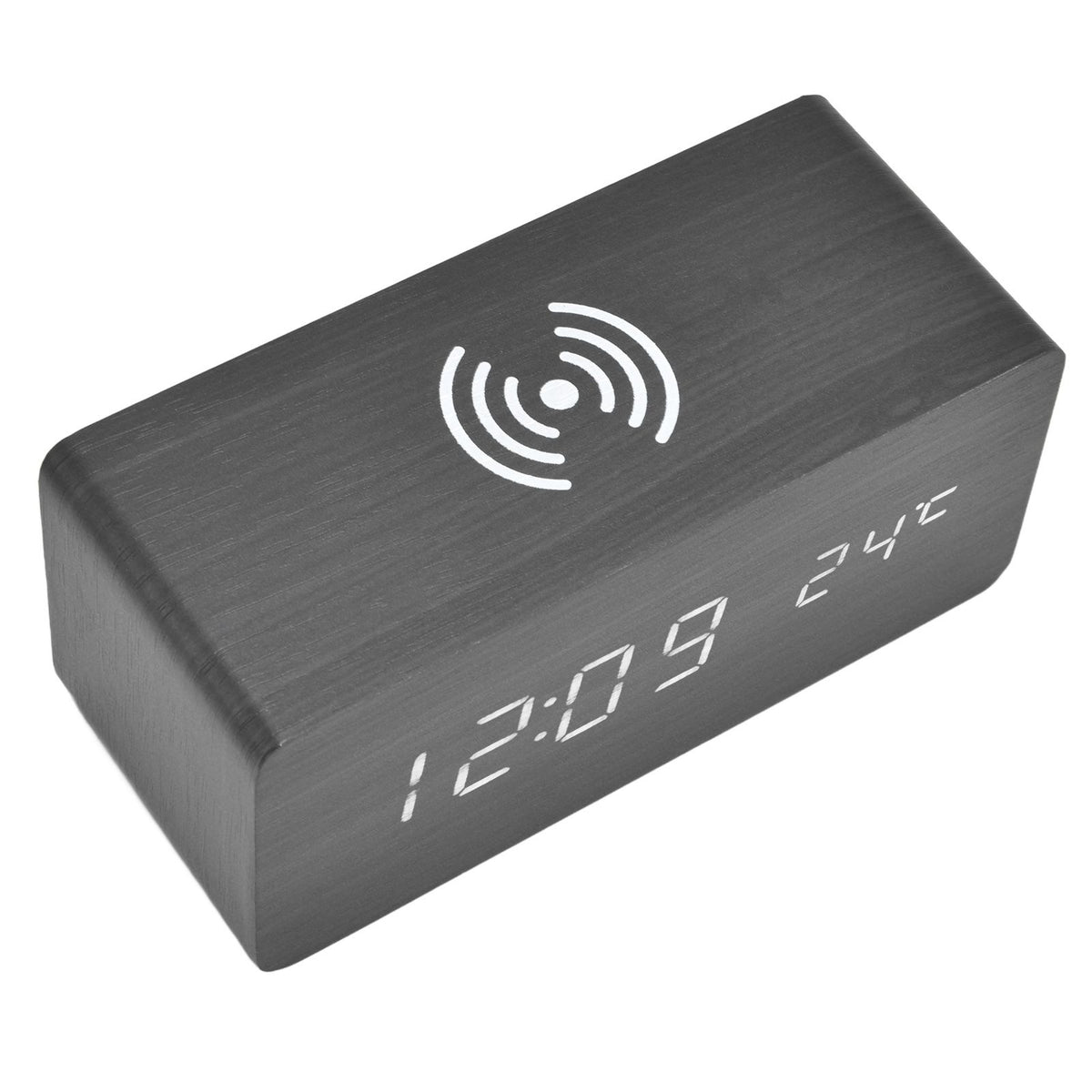 Digital Alarm Clock Wireless Charging Automatic Temperature Detection Safe Stable LED Electronic ClockBlack
