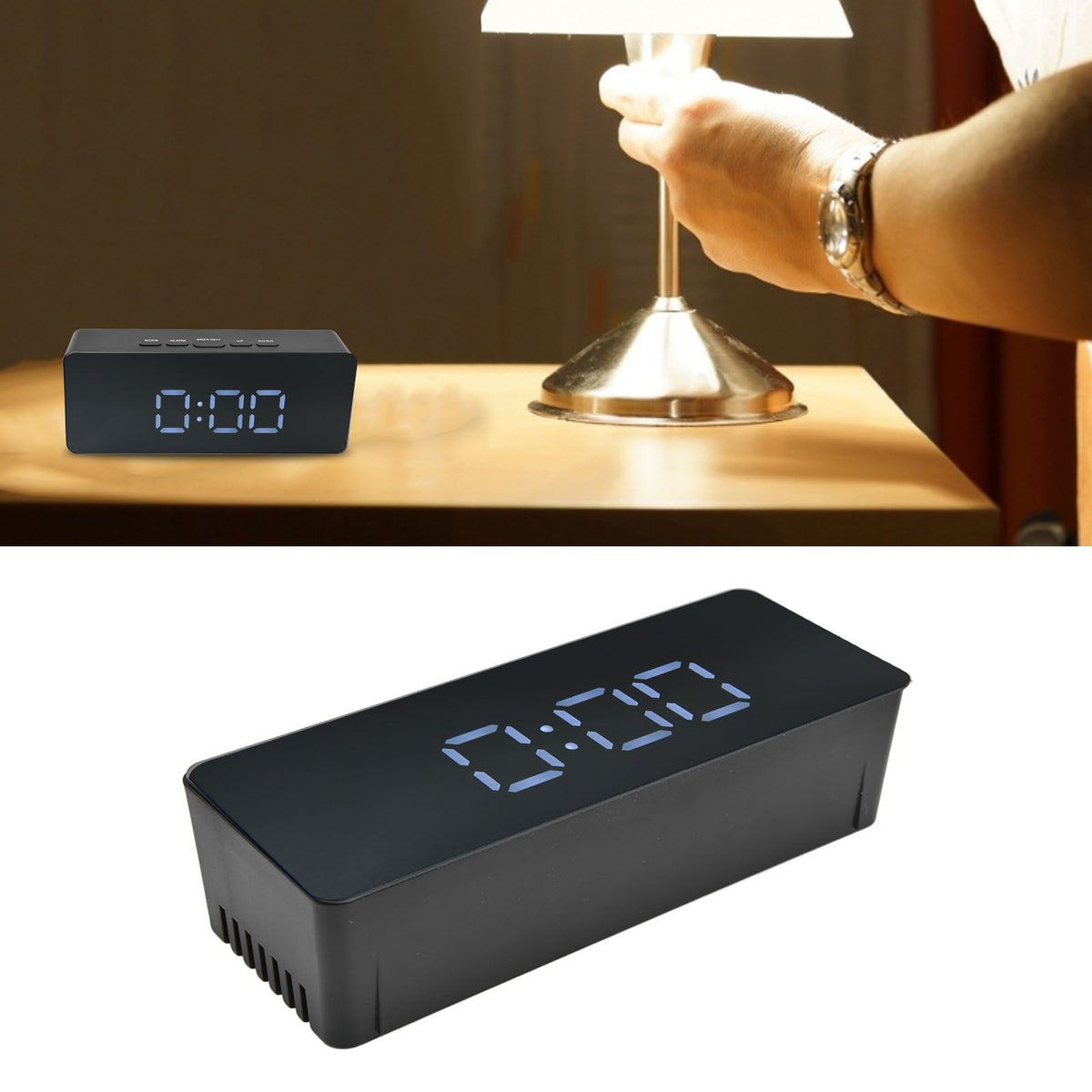 LED Clock Multifunctional USB Powered 3 Lighting Modes Snooze Time Celsius Fahrenheit Display Digital Alarm ClockBlack