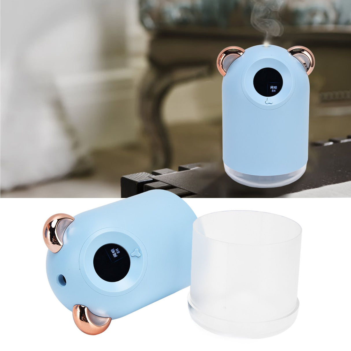 Mini Humidifier USB Charging 2 Modes Silent Portable Desk Air Humidifier with Night Light for Car Bedroom Office