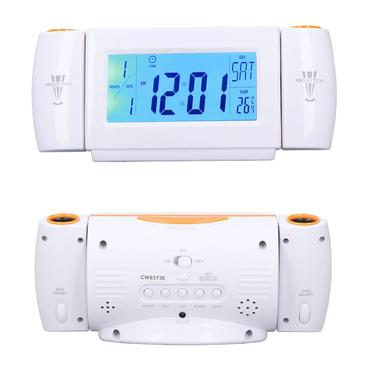 Projection Alarm Clock Glareless LED Night Light Voice Control Induction Temperature Display LED ClockWhite Orange