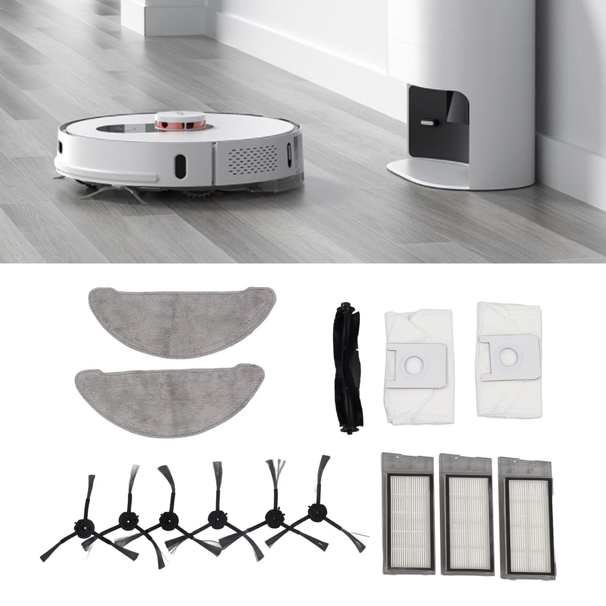 Robot Vacuum Cleaner Accessory Brush Dust Bag Cleaning Cloth Set Kit for EVE PLUS