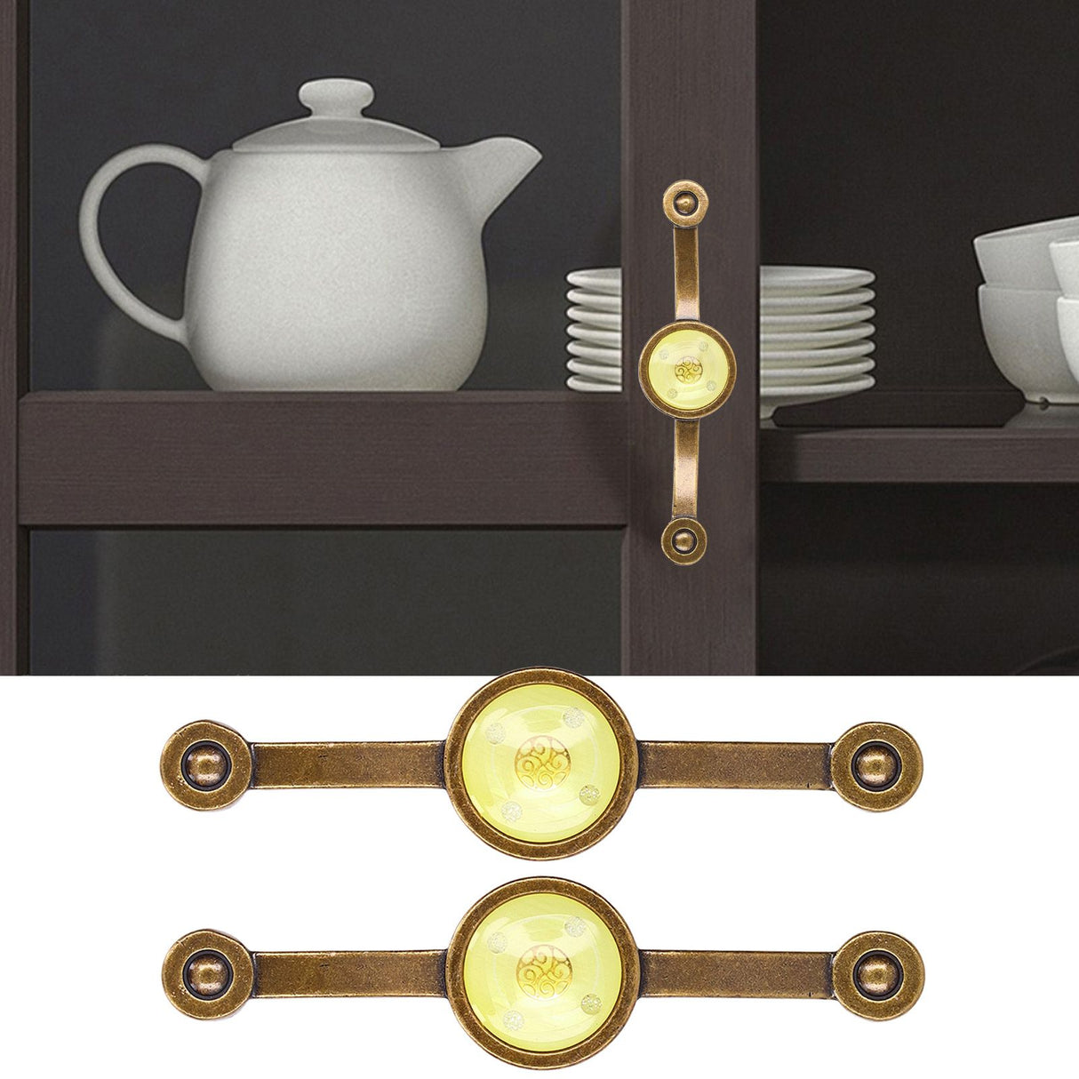 2 Pcs Zinc Alloy Antique Copper Handle European Modern Pastoral Color Acrylic Handle for Cabinet DrawerYellow