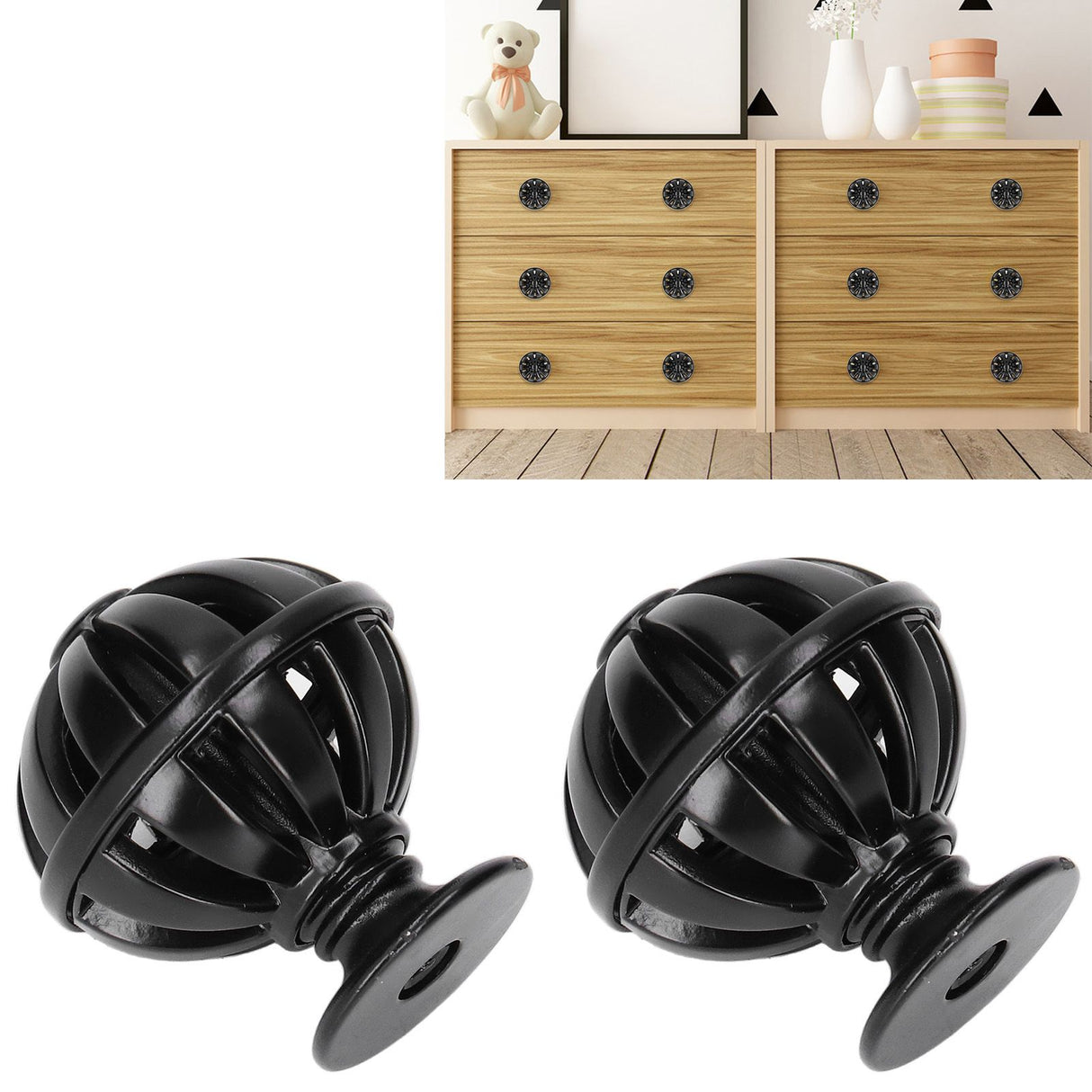 2Set Cabinet Knob Birdcage Hollow Closet Drawer Knob Zinc Alloy Wardrobe Knob for Home Decoration366 Birdcage Black