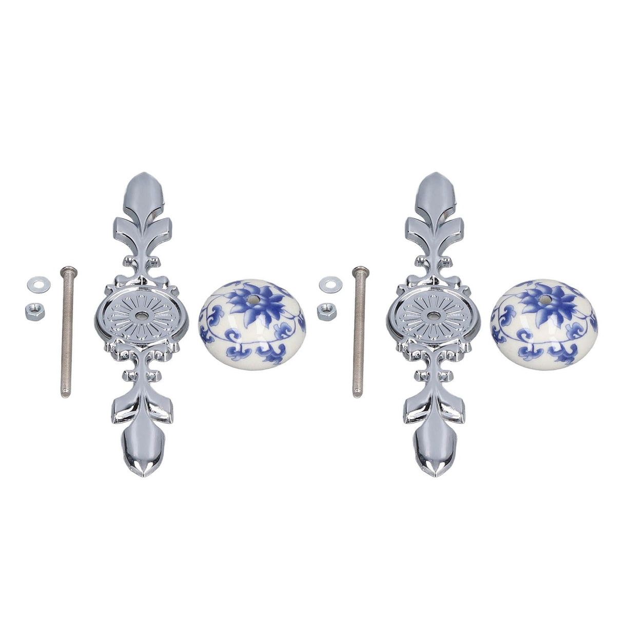 2pcs/set Ceramic Cabinet Handle Modern Simple Style Hand Painted Ceramic Cabinet Knobs1060D Rich Flower Blue and White Porcelain