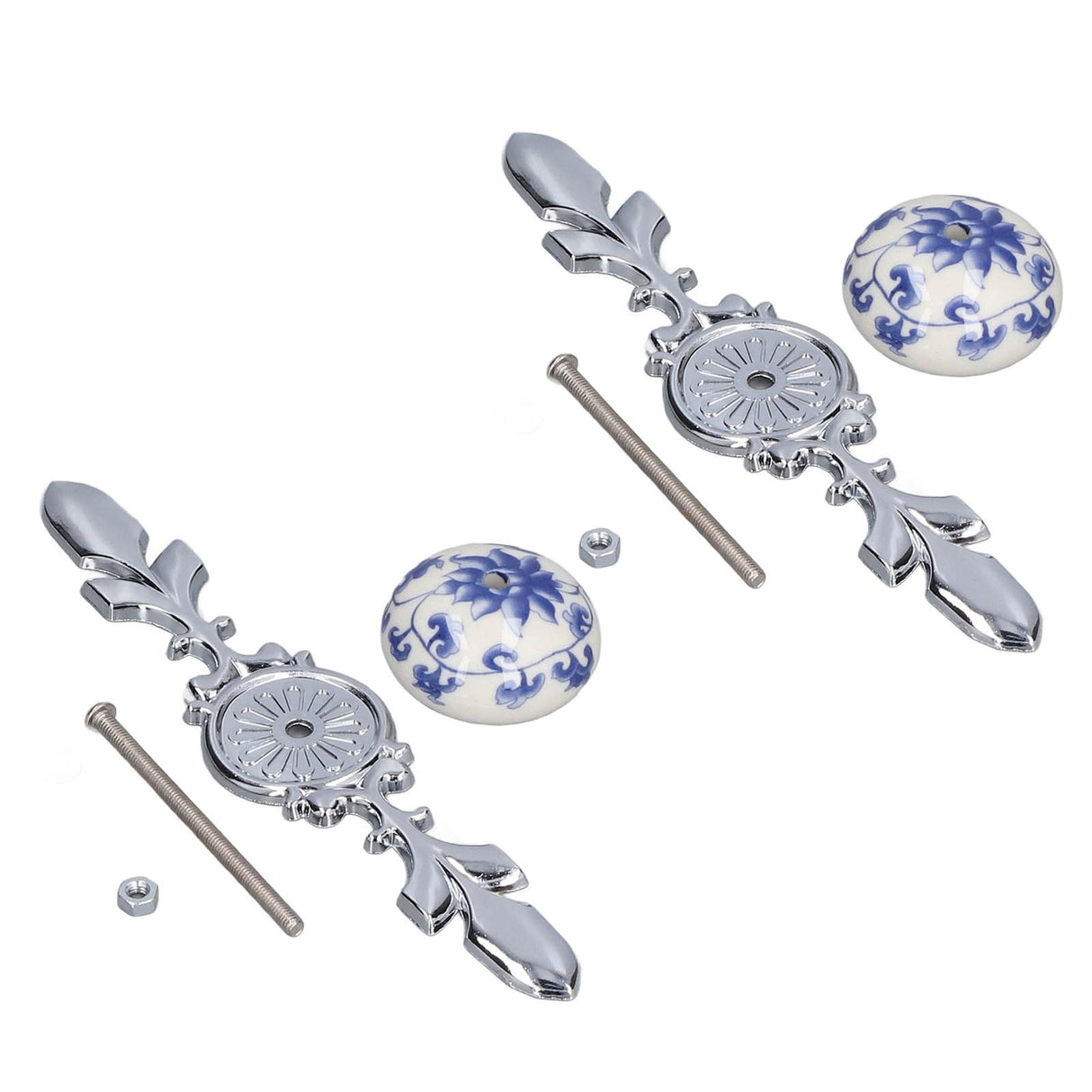 2pcs/set Ceramic Cabinet Handle Modern Simple Style Hand Painted Ceramic Cabinet Knobs1060D Rich Flower Blue and White Porcelain