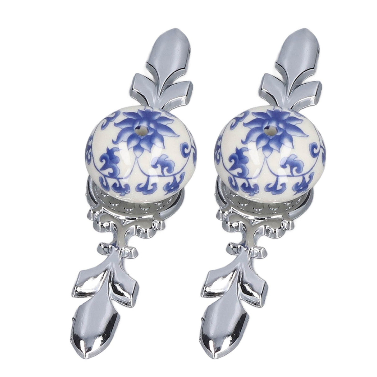2pcs/set Ceramic Cabinet Handle Modern Simple Style Hand Painted Ceramic Cabinet Knobs1060D Rich Flower Blue and White Porcelain