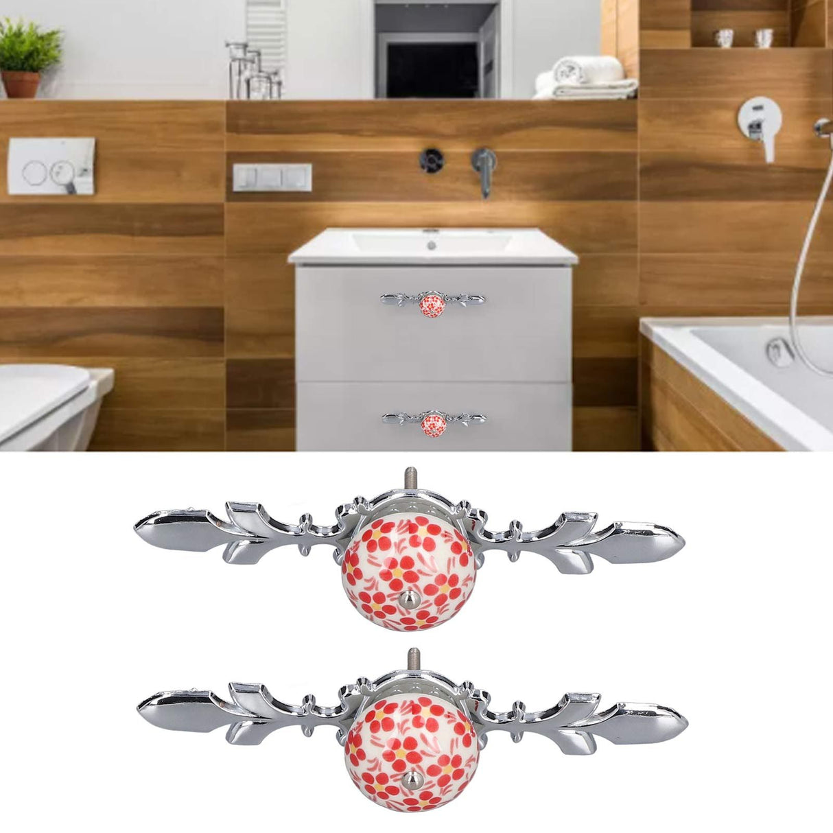 2pcs/set Ceramic Cabinet Handle Modern Simple Style Hand Painted Ceramic Cabinet Knobs1060D Red Flower Blue and White Porcelain
