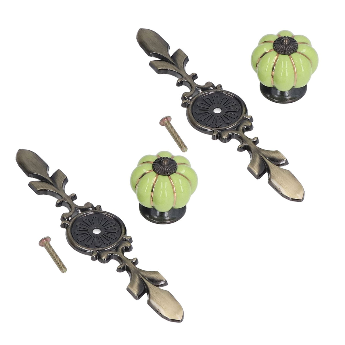 2pcs/set Hand Painted Pumpkin Drawer Knobs Chinese Pastoral Style Ceramic Cabinet HandleGreen