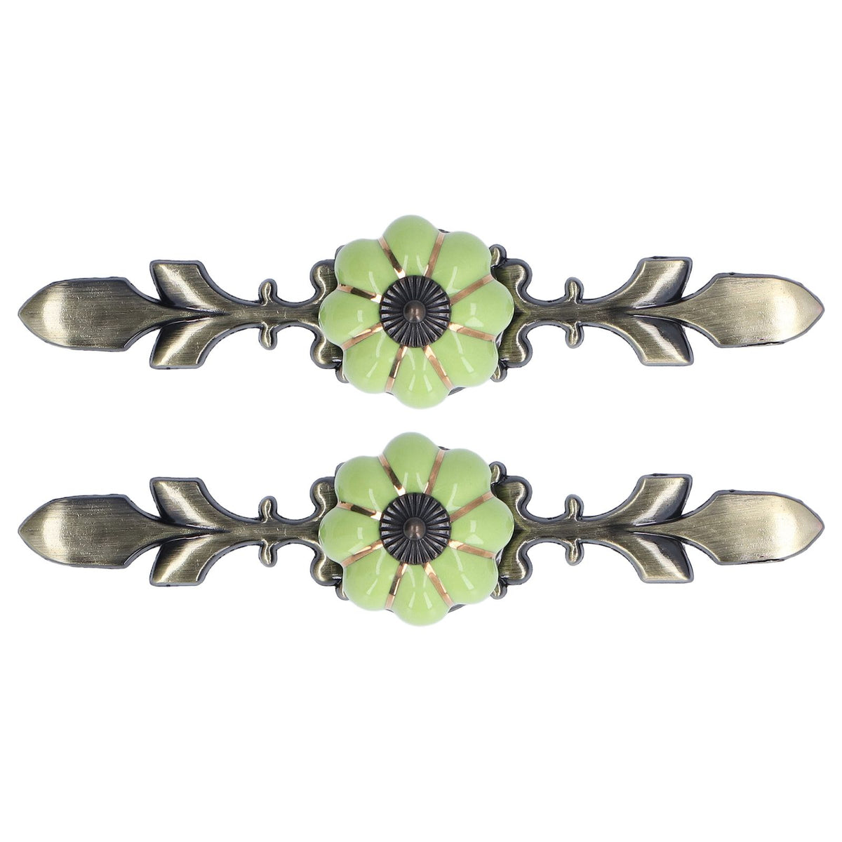 2pcs/set Hand Painted Pumpkin Drawer Knobs Chinese Pastoral Style Ceramic Cabinet HandleGreen
