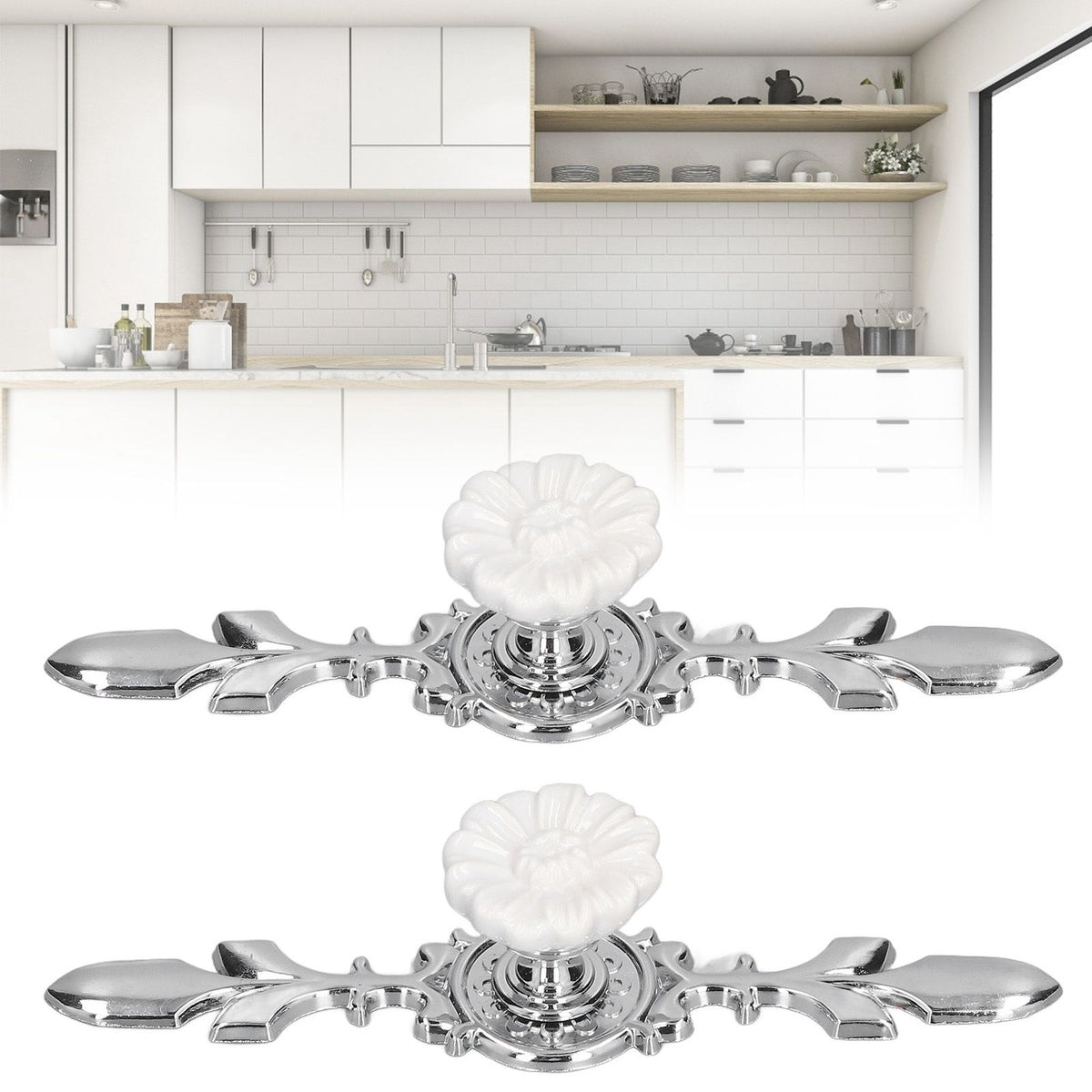 2 Set Drawer Knobs Pull Handles Ceramics Cabinet Cupboard Door Decorative Knobs with Plate for Kitchen Bathroom Office1088D Magnolia