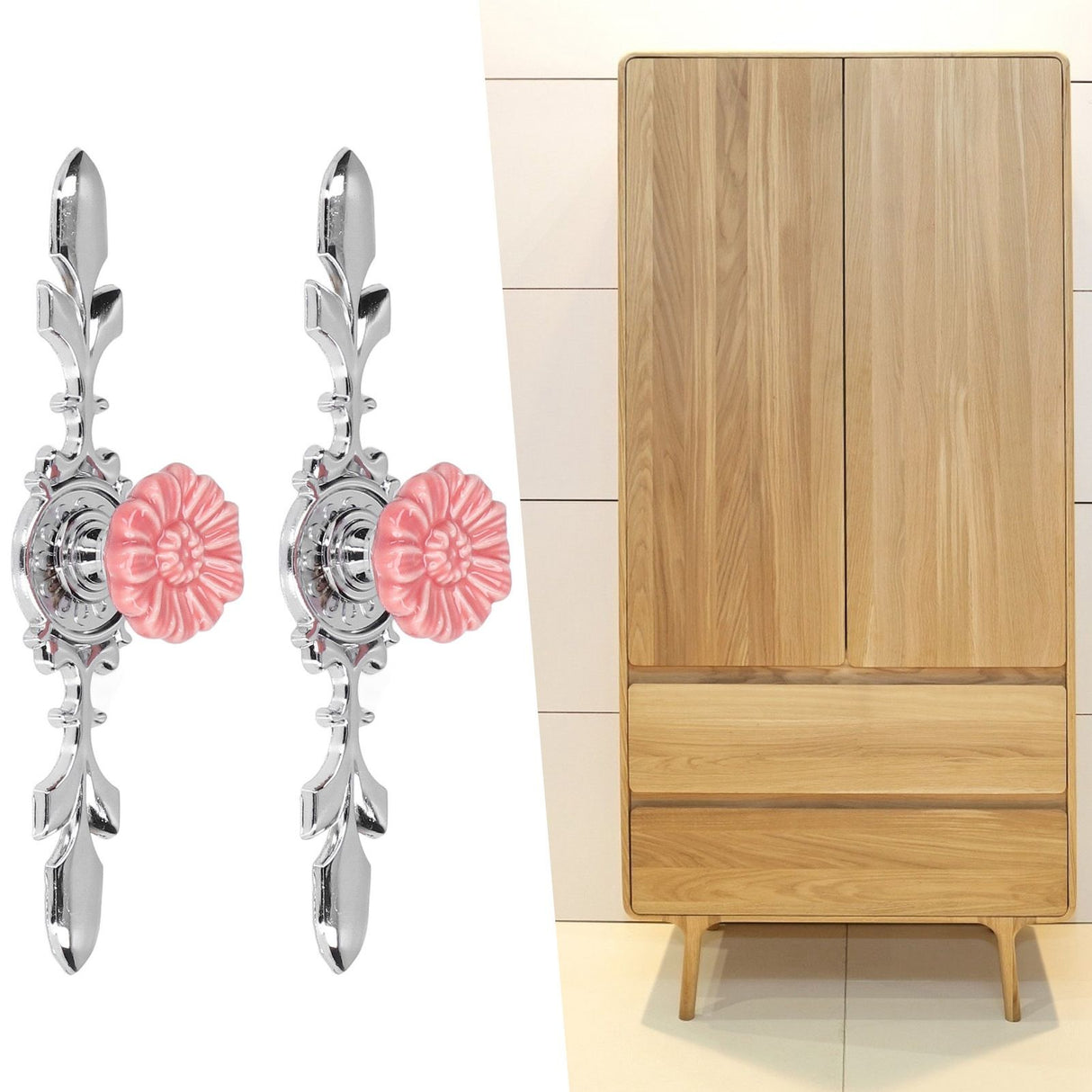 2 Set Drawer Knobs Pull Handles Ceramics Cabinet Decorative Knobs with Plate for Kitchen Bathroom Office Decoration1088D Sunflower