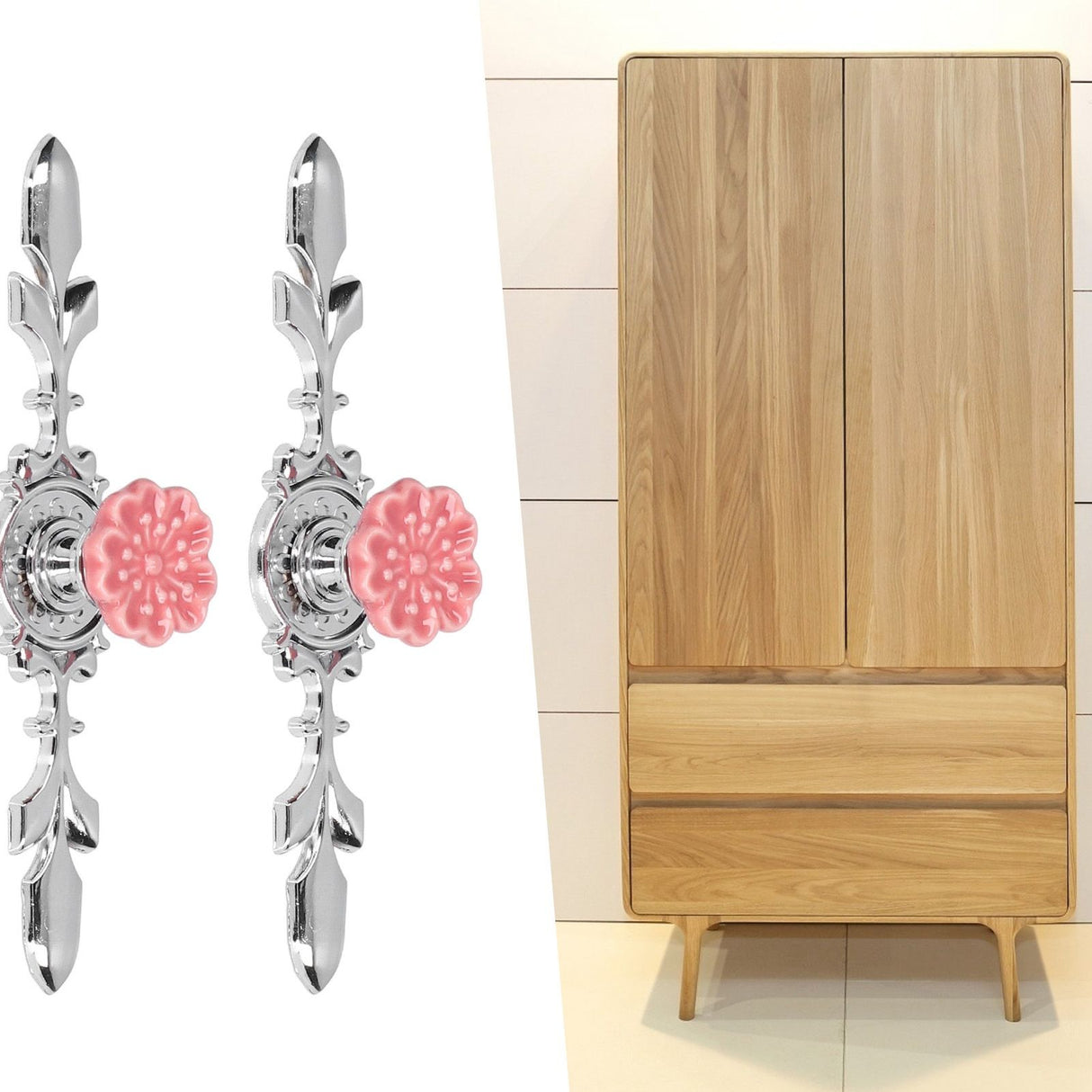 2 Set Drawer Knobs Pull Handles Ceramics Cabinet Decorative Knobs with Plate for Kitchen Bathroom Office Decoration1088D Magnolia