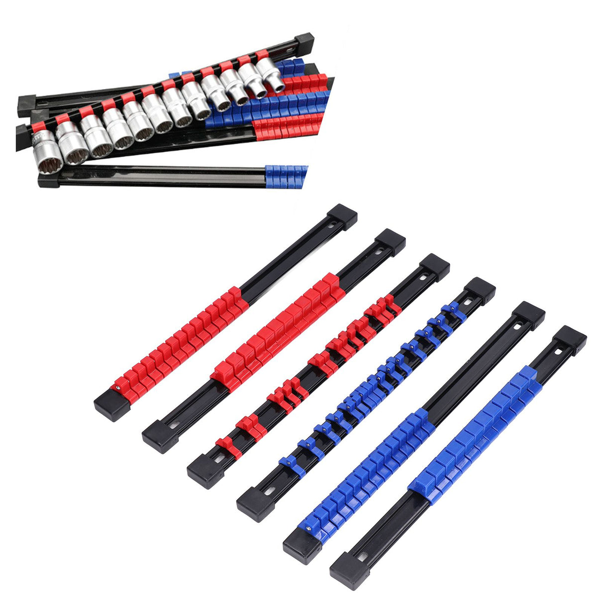 6pcs Socket Organizer Tray Multipurpose ABS 1/4in 3/8in 1/2in Auto Repairing Tools