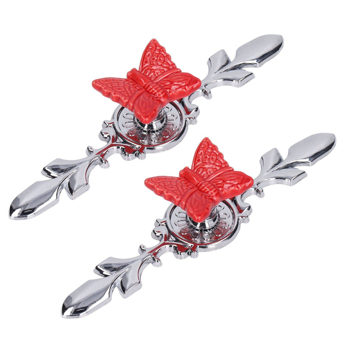 2Set Drawer Pull Knob Zinc Alloy Cabinet Wardrobe Closet Knob for Kitchen Furniture Decoration1077D Red Butterfly