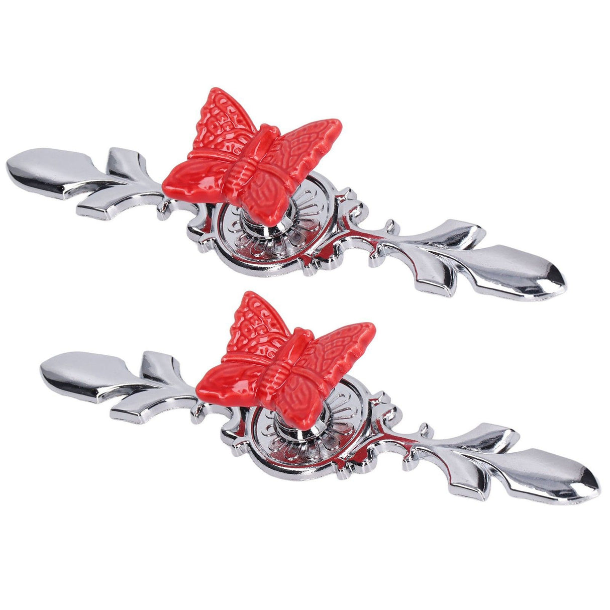 2Set Drawer Pull Knob Zinc Alloy Cabinet Wardrobe Closet Knob for Kitchen Furniture Decoration1077D Red Butterfly