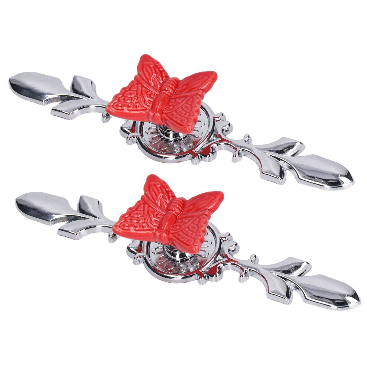 2Set Drawer Pull Knob Zinc Alloy Cabinet Wardrobe Closet Knob for Kitchen Furniture Decoration1077D Red Butterfly