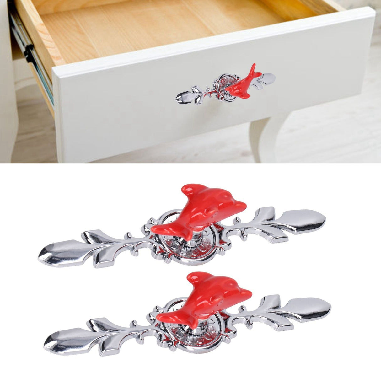 2Set Drawer Pull Knob Zinc Alloy Cabinet Wardrobe Closet Knob for Kitchen Furniture Decoration1077D Red Dolphin