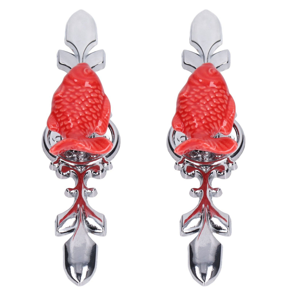 2Set Drawer Pull Knob Zinc Alloy Cabinet Wardrobe Closet Knob for Kitchen Furniture Decoration1077D Red Grass Carp