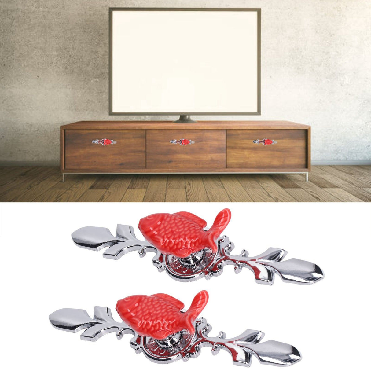 2Set Drawer Pull Knob Zinc Alloy Cabinet Wardrobe Closet Knob for Kitchen Furniture Decoration1077D Red Grass Carp