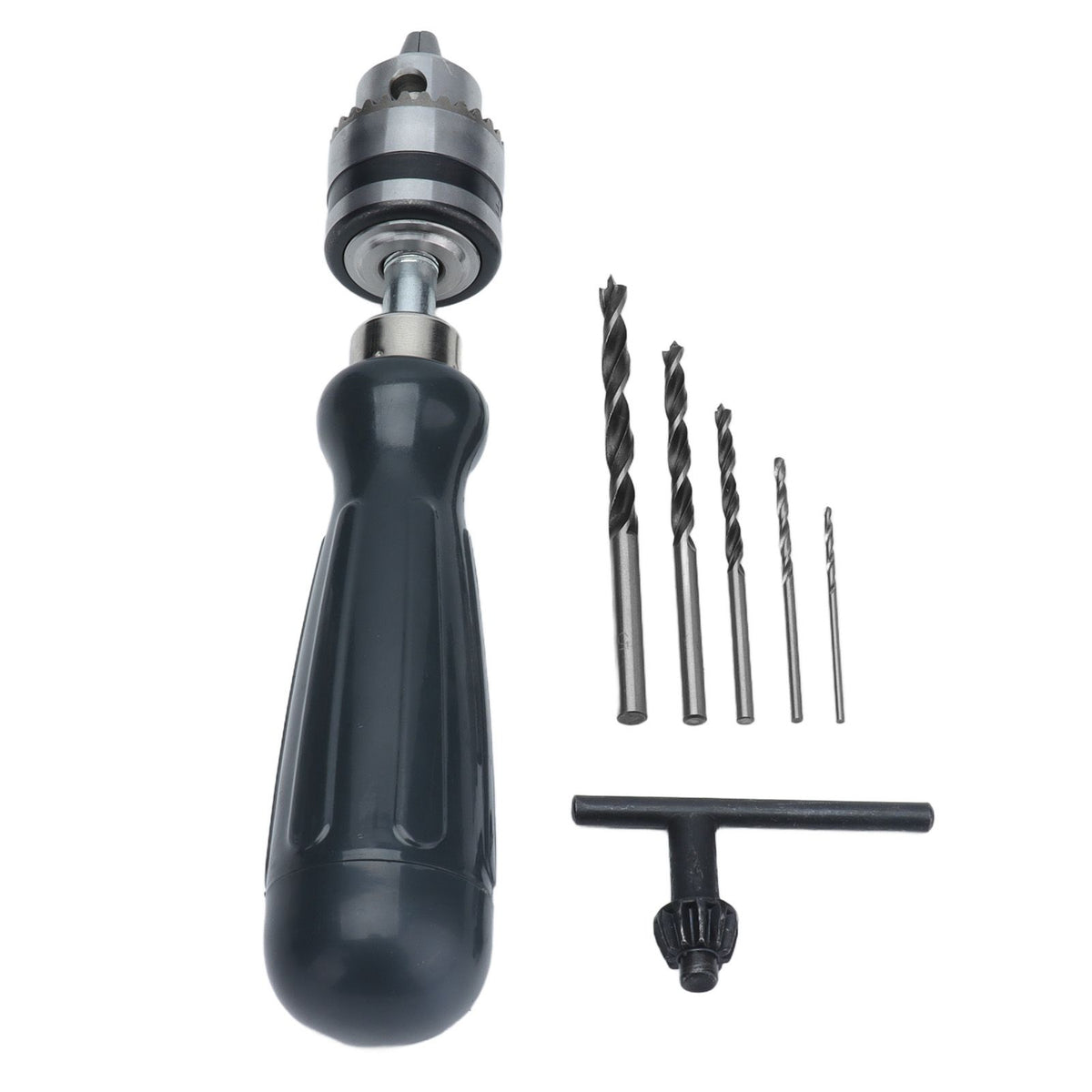 Hand Drill Carbon Steel Manual Crank Drill with Chuck Key and 5pcs Drill Bit for Plastic Wood Jewelry Resin Nut