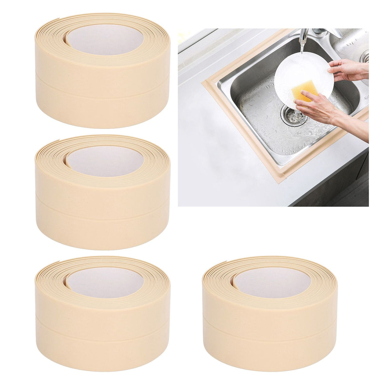4Pcs Kitchen Sealant Strip PVC Waterproof Self Adhesive Sealing Tape for Bathroom Sink