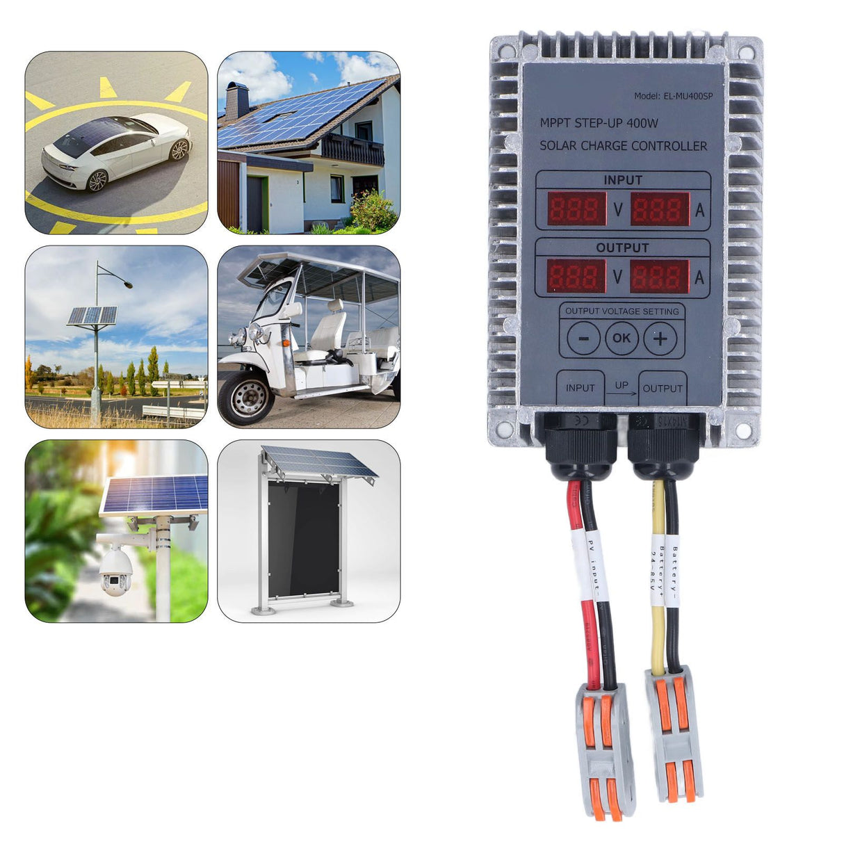 Solar Battery Charge Controller Boost MPPT Voltage Adjustable Waterproof with Display 24‑85V 400W