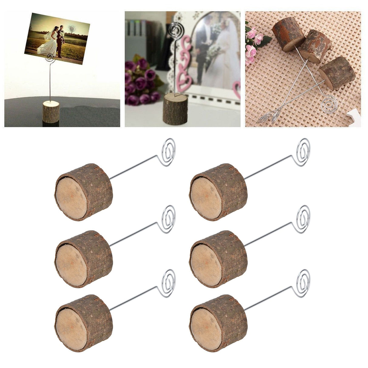 20Pcs Premium Wood Place Card Holders with Swirl Wire Name Cards Photo Holders for Wedding Birthday Festival