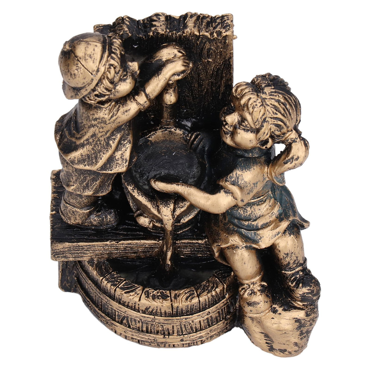 Little Boy Girl Playing Water Statue Standing Sculpture Resin Garden Ornament for Home Decoration