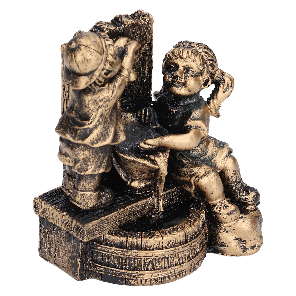 Little Boy Girl Playing Water Statue Standing Sculpture Resin Garden Ornament for Home Decoration