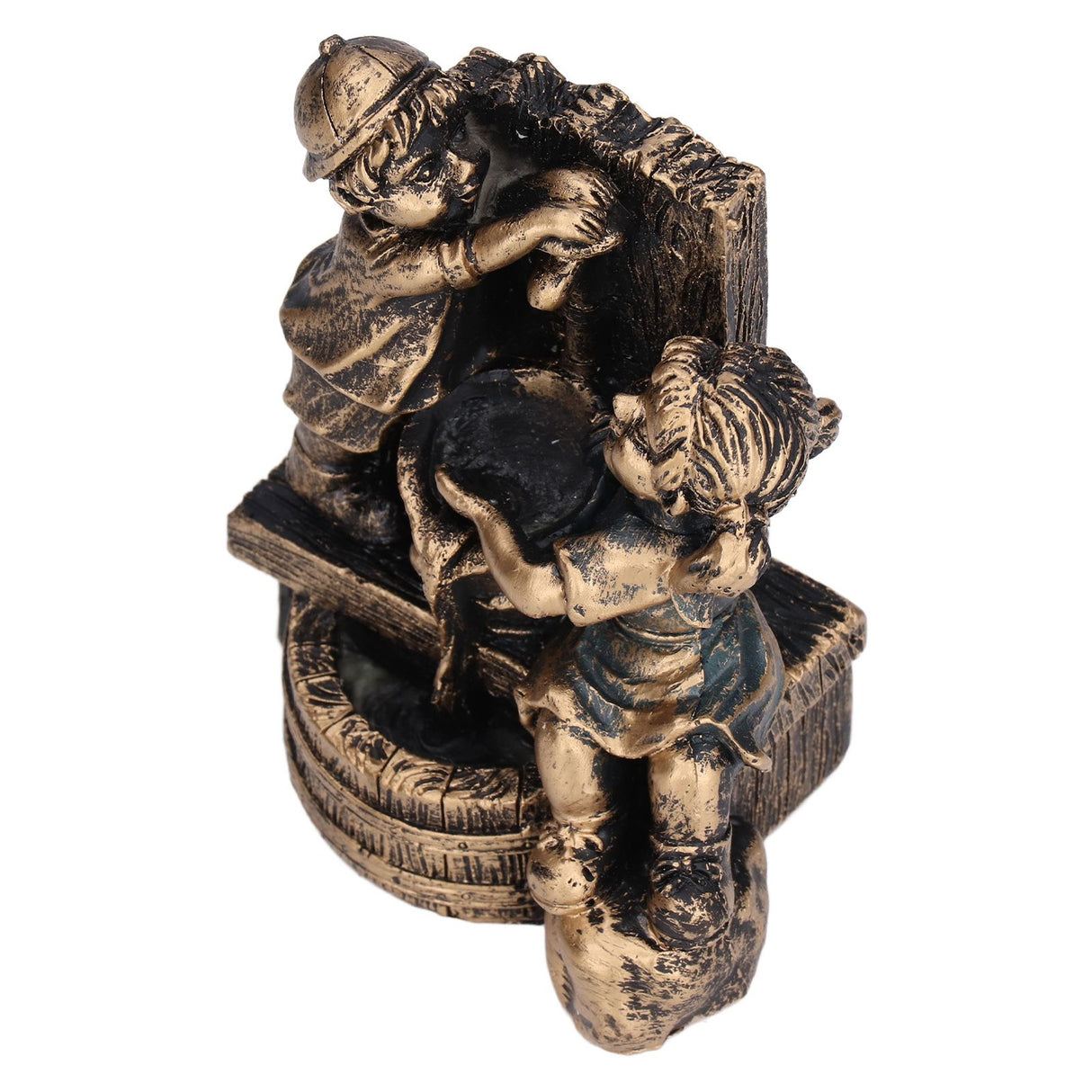 Little Boy Girl Playing Water Statue Standing Sculpture Resin Garden Ornament for Home Decoration