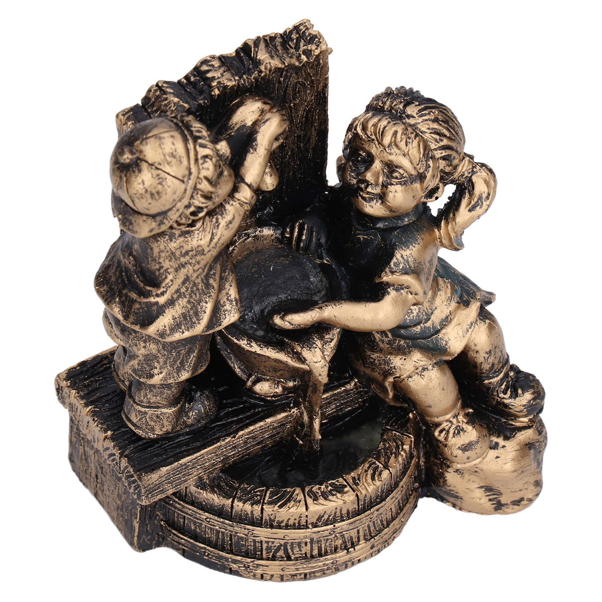Little Boy Girl Playing Water Statue Standing Sculpture Resin Garden Ornament for Home Decoration