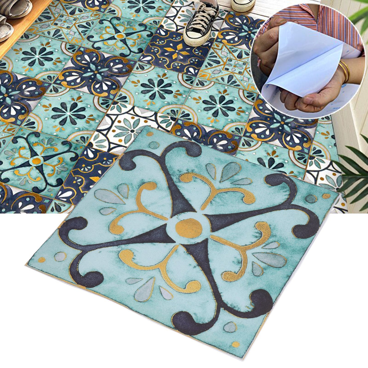4Pcs/Set Antique Tile Stickers Retro Style Waterproof Self Adhesive Decals for Kitchen Bathroom Decor 30x30cm
