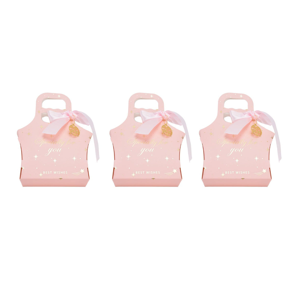 50Set Innovative Candy Box Paper Candy Bags with Ribbons for Christmas Parties Birthdays WeddingsPink with Light Pink Ribbon