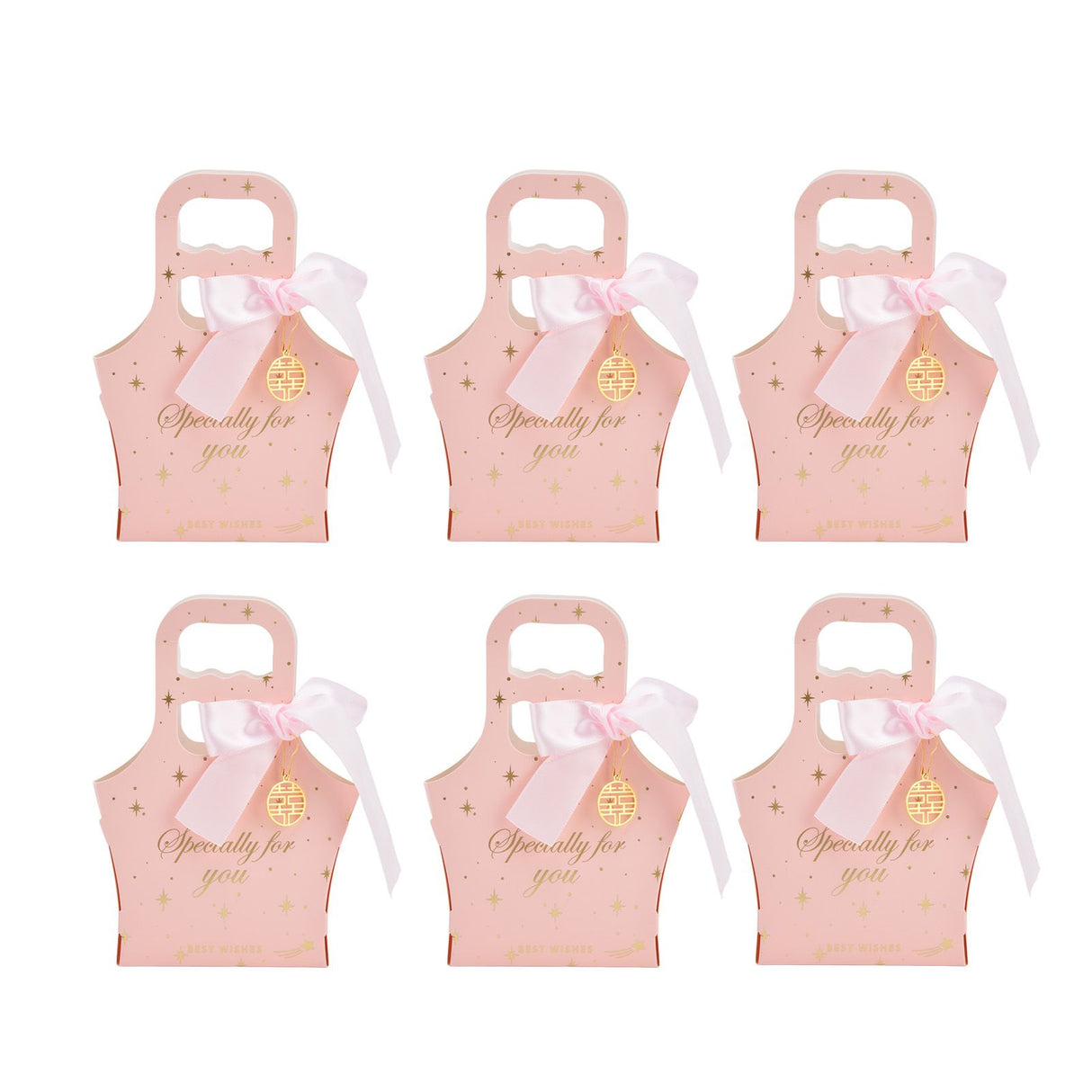 50Set Innovative Candy Box Paper Candy Bags with Ribbons for Christmas Parties Birthdays WeddingsPink with Light Pink Ribbon