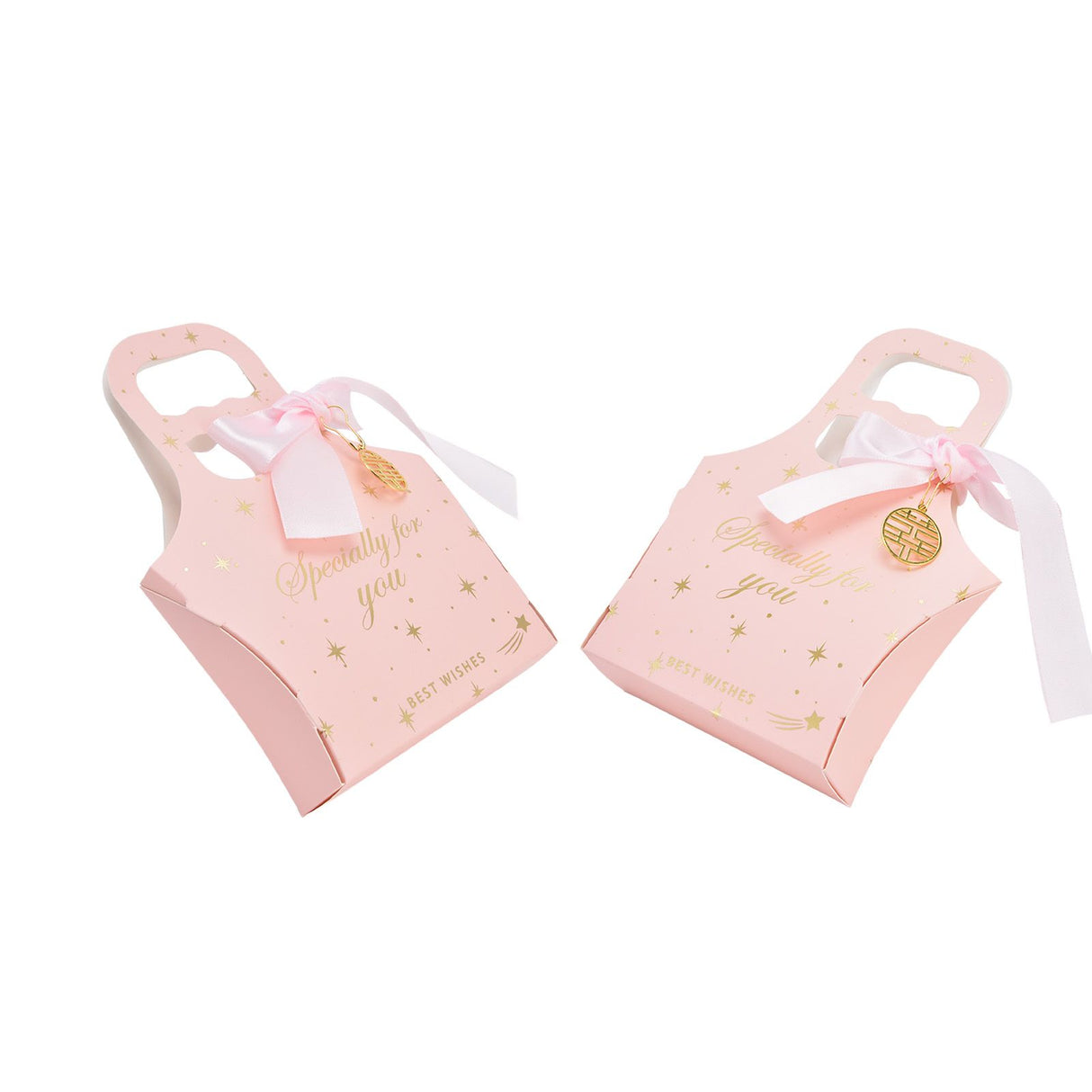 50Set Innovative Candy Box Paper Candy Bags with Ribbons for Christmas Parties Birthdays WeddingsPink with Light Pink Ribbon
