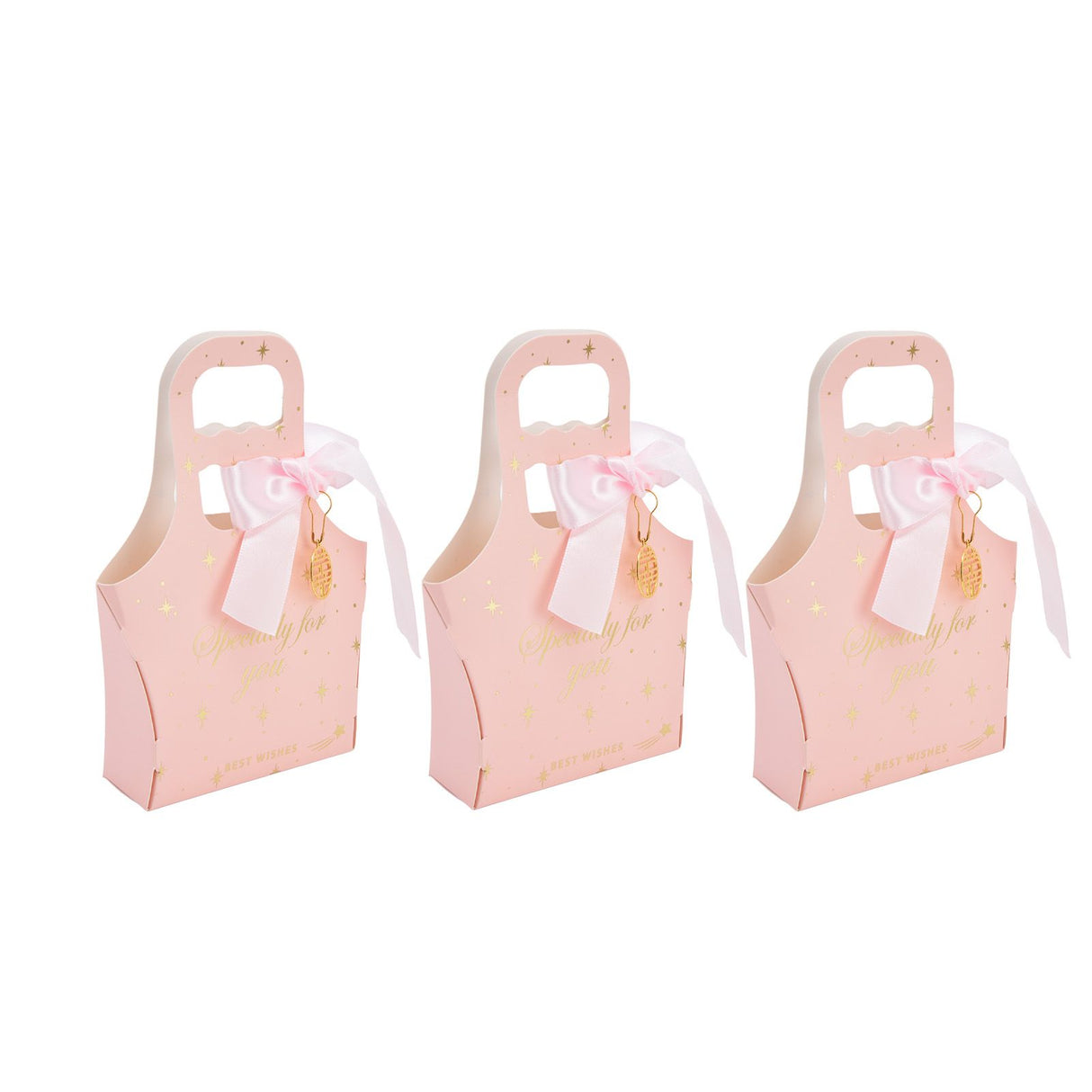 50Set Innovative Candy Box Paper Candy Bags with Ribbons for Christmas Parties Birthdays WeddingsPink with Light Pink Ribbon