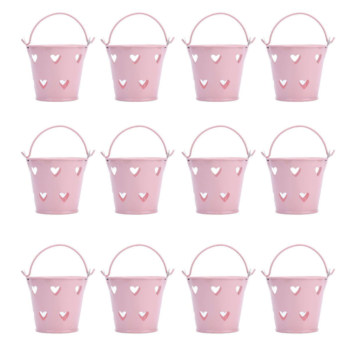 12pcs Mini Metal Bucket Hollow Heart Shaped Bucket with Handle for Candies Outdoor Flower Cosmetics