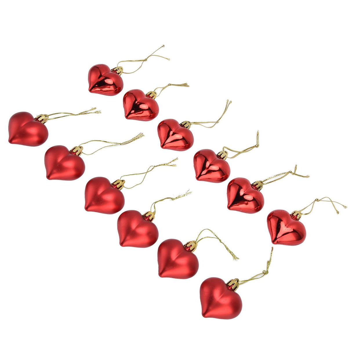 12pcs Christmas Ornament Heart Shape PVC Christmas Tree Hanging Decorations for Valentine's Day PartyRed