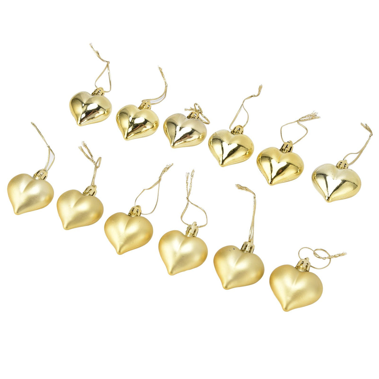 12pcs Christmas Ornament Heart Shape PVC Christmas Tree Hanging Decorations for Valentine's Day PartyGold