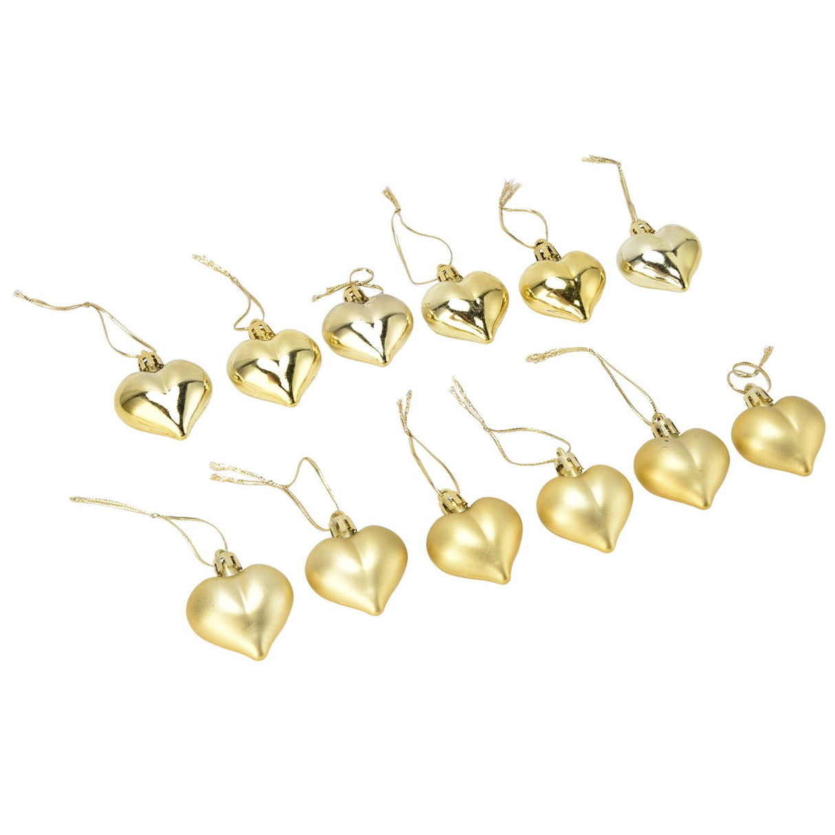 12pcs Christmas Ornament Heart Shape PVC Christmas Tree Hanging Decorations for Valentine's Day PartyGold