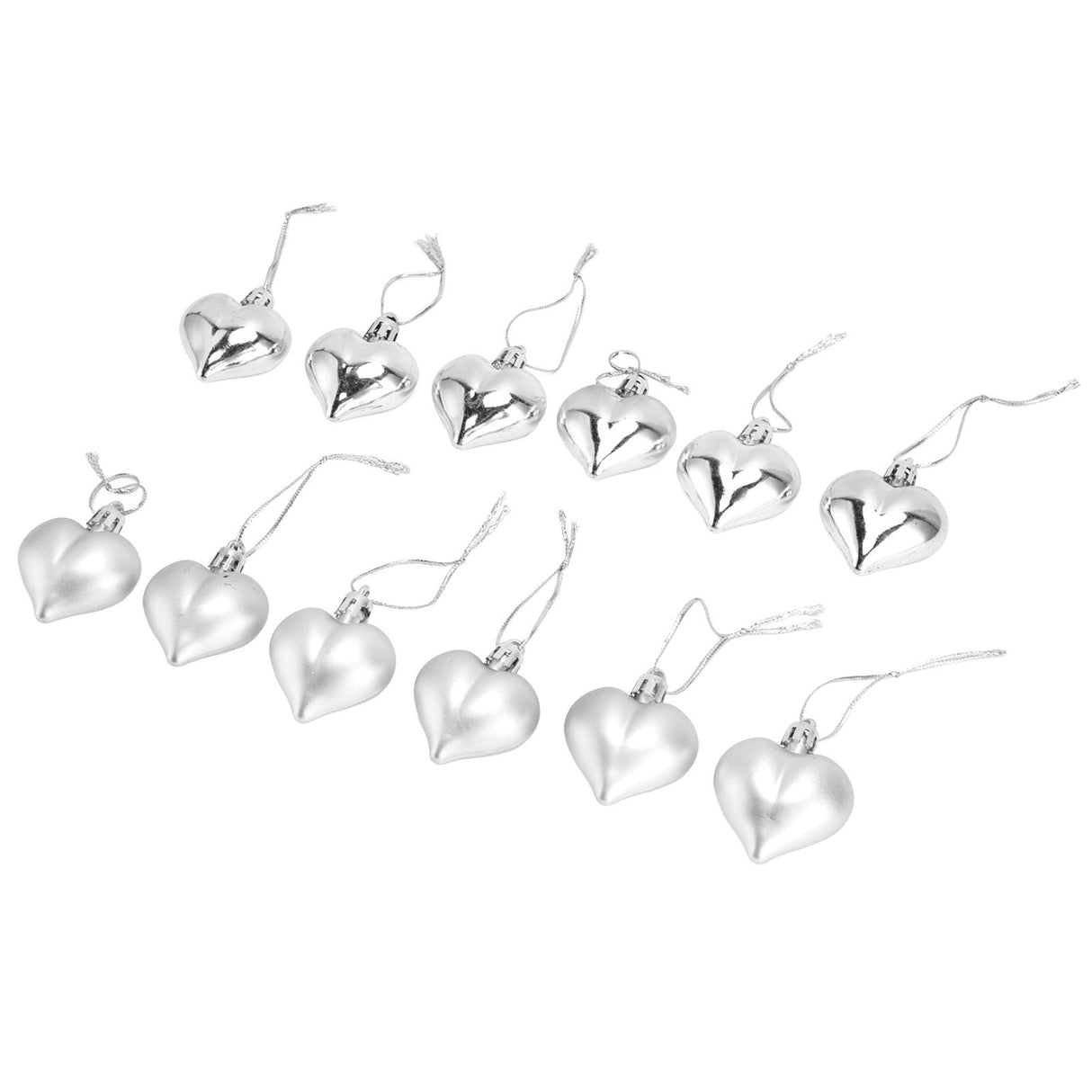 12pcs Christmas Ornament Heart Shape PVC Christmas Tree Hanging Decorations for Valentine's Day PartySilver