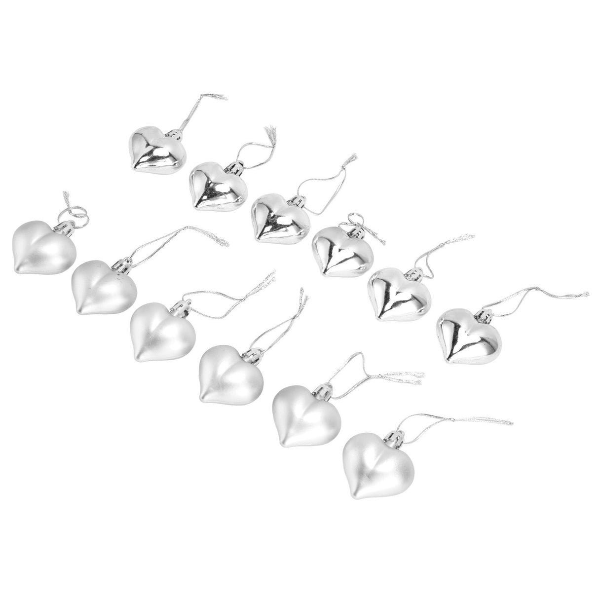 12pcs Christmas Ornament Heart Shape PVC Christmas Tree Hanging Decorations for Valentine's Day PartySilver