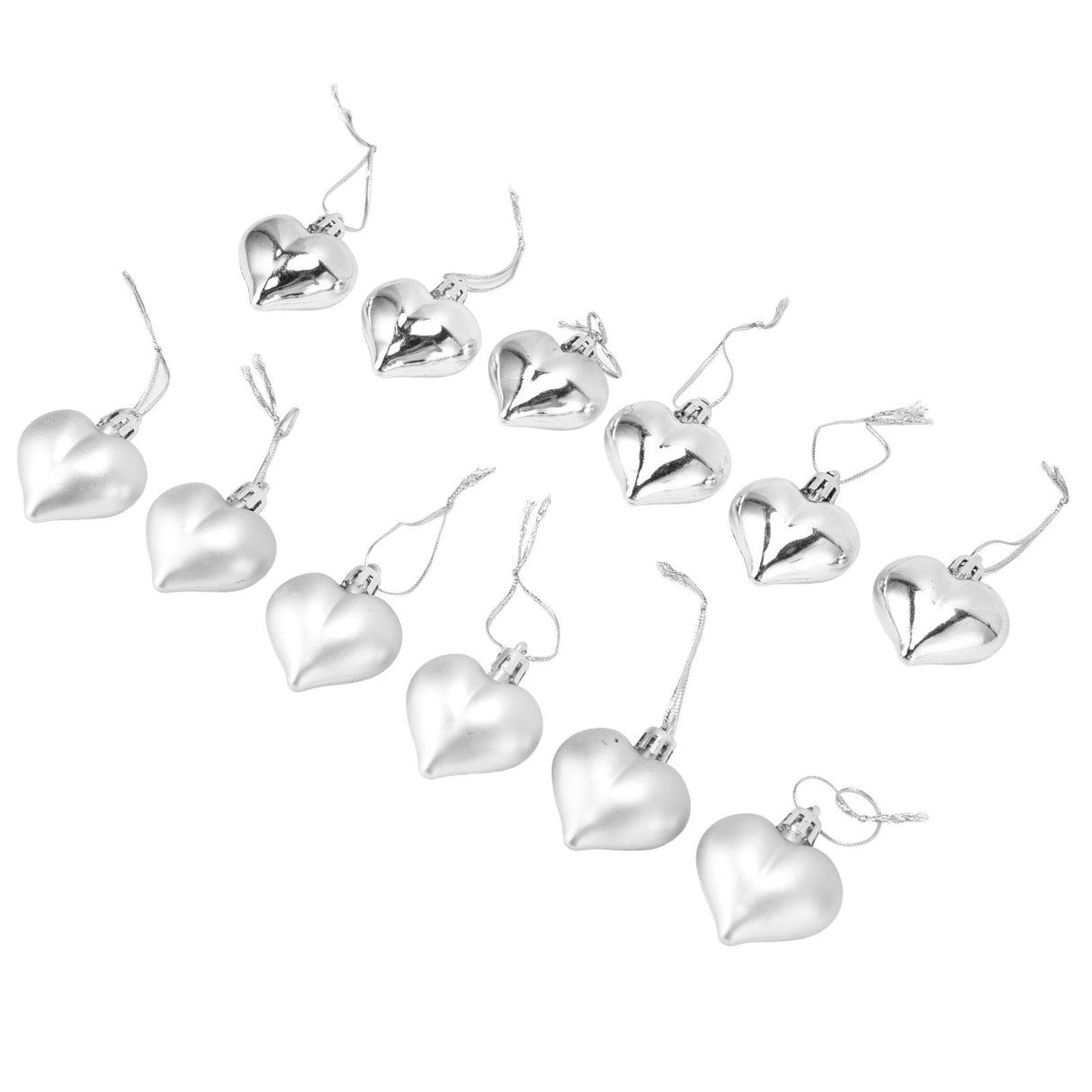 12pcs Christmas Ornament Heart Shape PVC Christmas Tree Hanging Decorations for Valentine's Day PartySilver