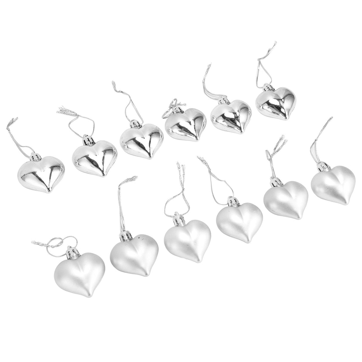 12pcs Christmas Ornament Heart Shape PVC Christmas Tree Hanging Decorations for Valentine's Day PartySilver