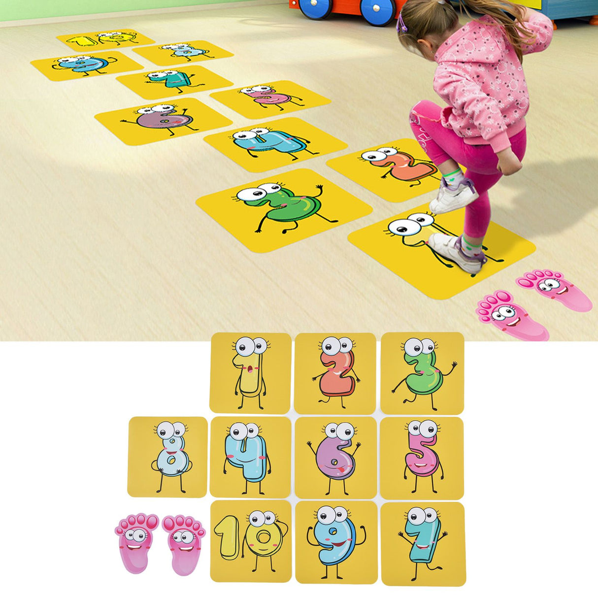 12PCS/Set Game Floor Sticker DIY Kids Game Ground Sticker Cartoon Number Sticker for Nursery