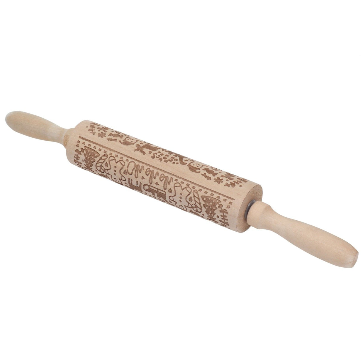 Rolling Pin Wooden Christmas Print Dough Roller Kitchen Tool for Pastries Pizza Biscuits Baking