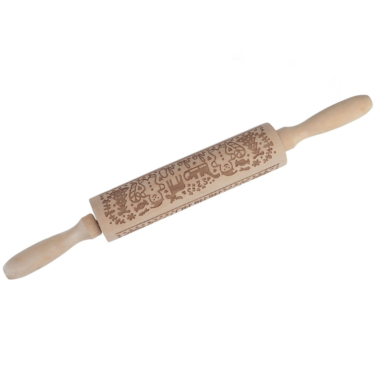 Rolling Pin Wooden Christmas Print Dough Roller Kitchen Tool for Pastries Pizza Biscuits Baking