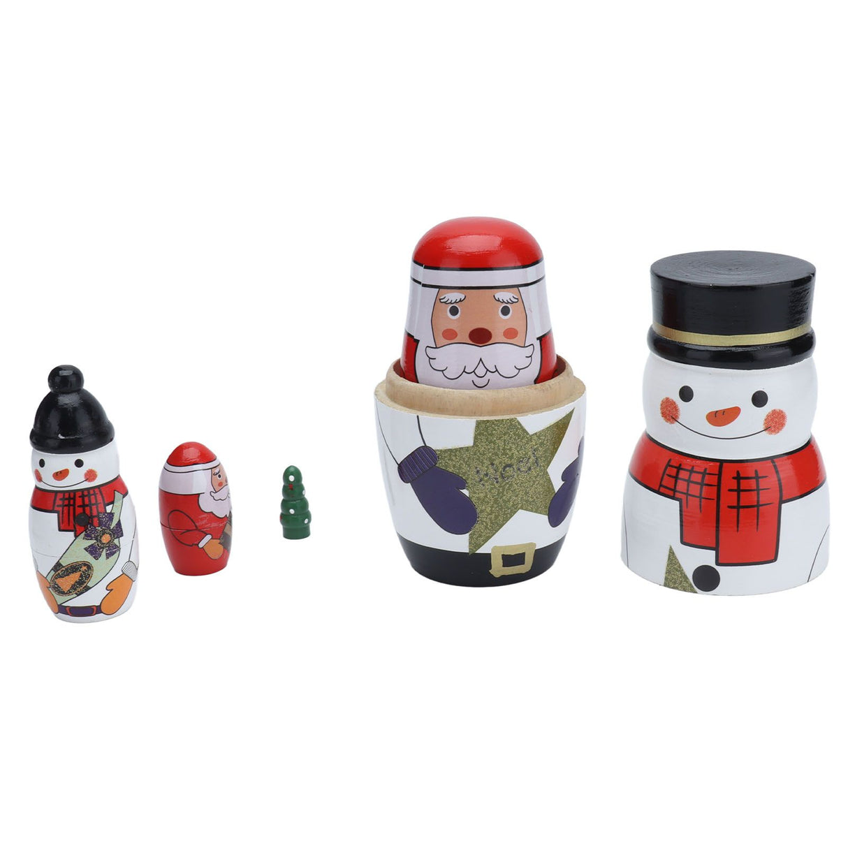 5pcs Nesting Dolls Glossy Round Unique Christmas Style Attractive Decorative Ornaments for Festive Gifts