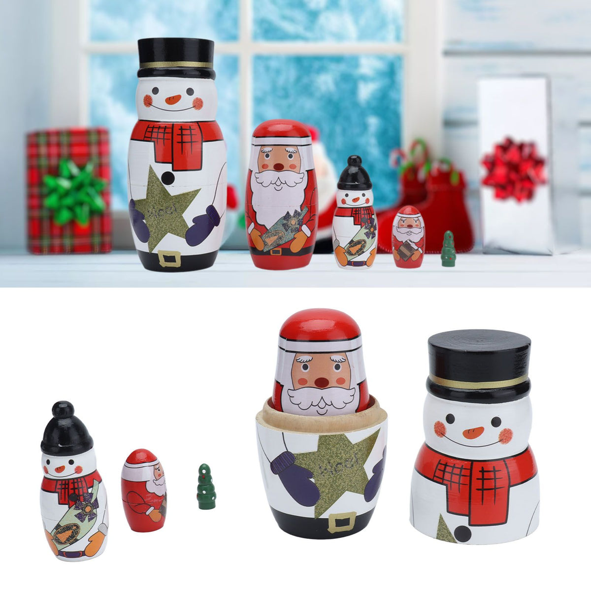 5pcs Nesting Dolls Glossy Round Unique Christmas Style Attractive Decorative Ornaments for Festive Gifts