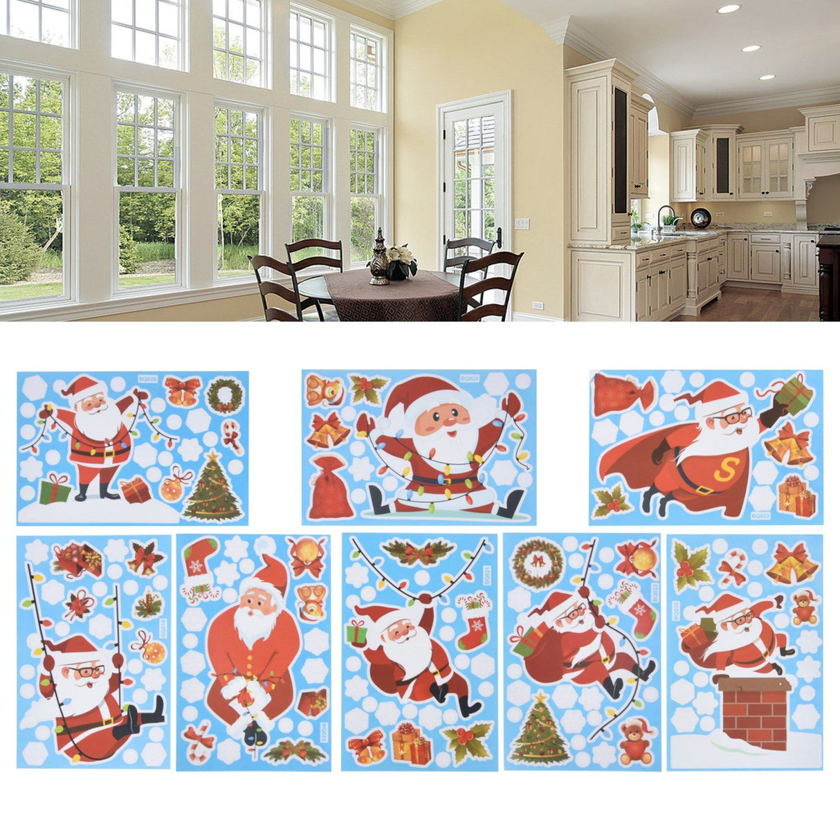 8Pcs Christmas Stickers Cute Patterns Easy to Use Environmentally Friendly Xmas Window Decals for Home Decor